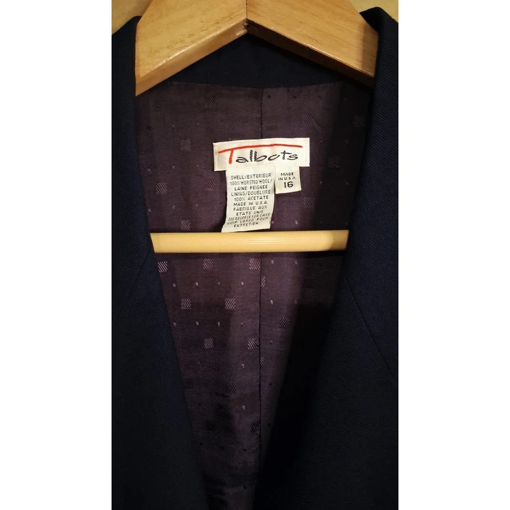 Talbots Navy Blue Double Breasted Blazer Jacket Gold Button Wool 16 Vtg Preppy